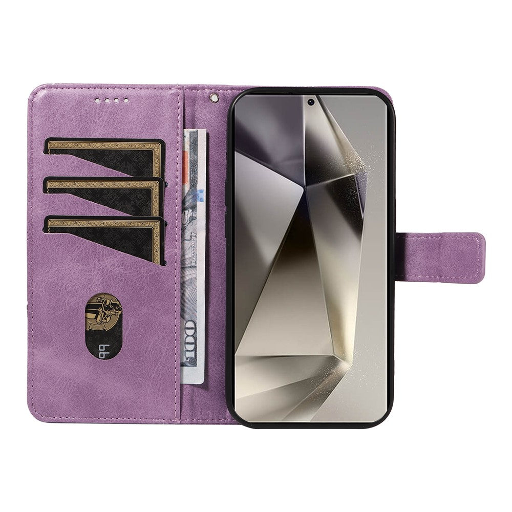 For Samsung Galaxy S25 Ultra Case Leather Geometric Line Wallet Phone Cover with Wrist Strap