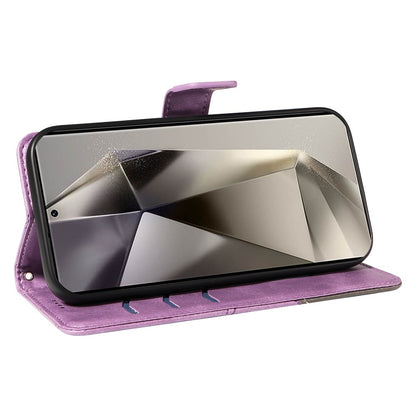 For Samsung Galaxy S25 Ultra Case Leather Geometric Line Wallet Phone Cover with Wrist Strap