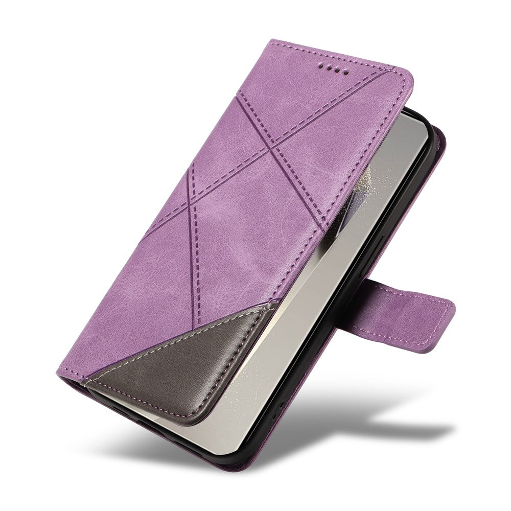 For Samsung Galaxy S25 Ultra Case Leather Geometric Line Wallet Phone Cover with Wrist Strap