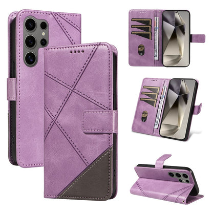 For Samsung Galaxy S25 Ultra Case Leather Geometric Line Wallet Phone Cover with Wrist Strap