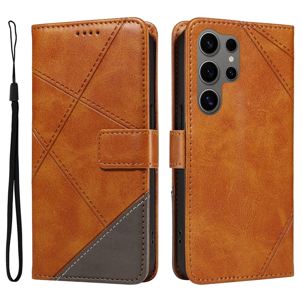 For Samsung Galaxy S25 Ultra Case Leather Geometric Line Wallet Phone Cover with Wrist Strap