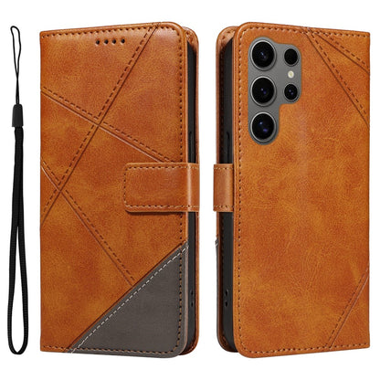 For Samsung Galaxy S25 Ultra Case Leather Geometric Line Wallet Phone Cover with Wrist Strap