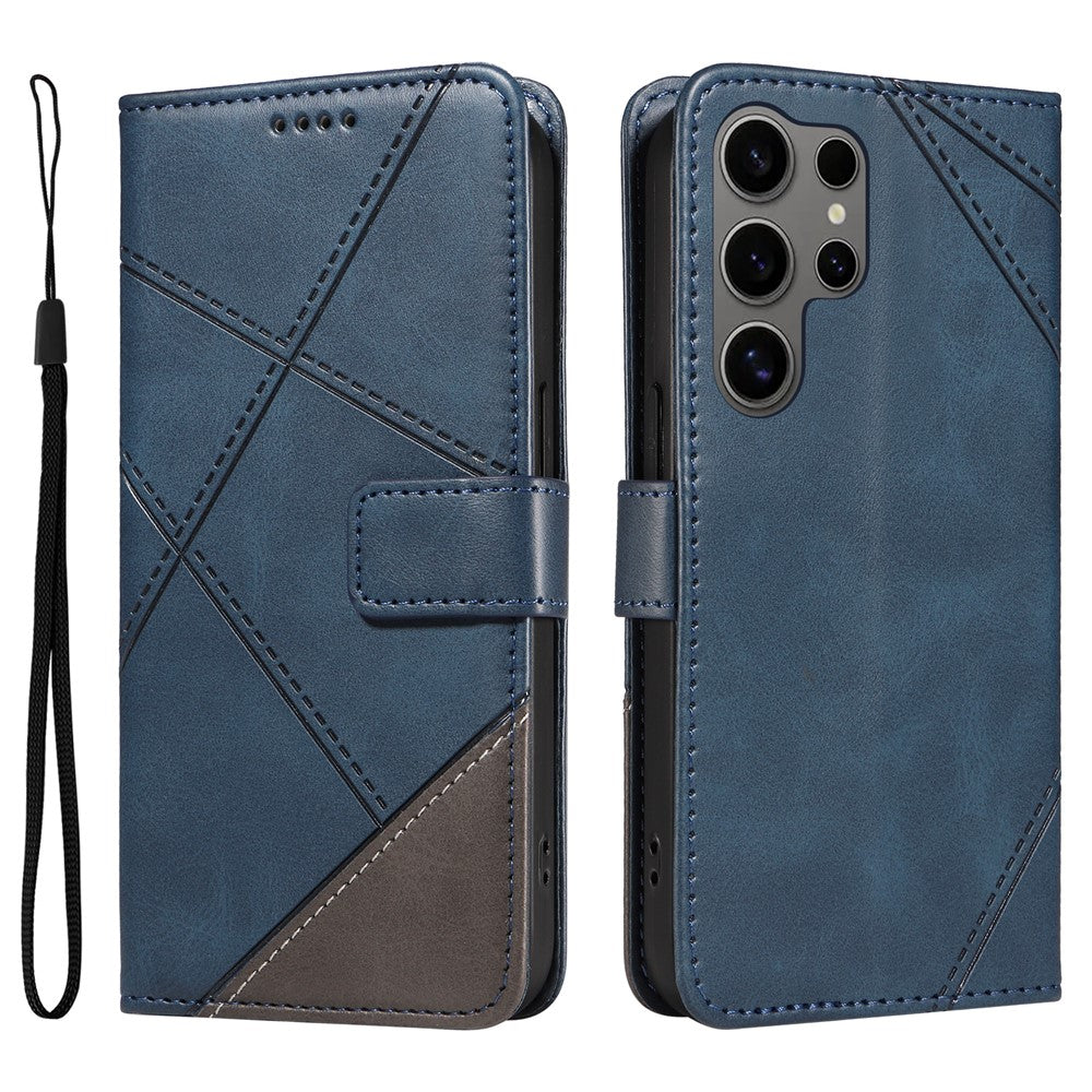 For Samsung Galaxy S25 Ultra Case Leather Geometric Line Wallet Phone Cover with Wrist Strap