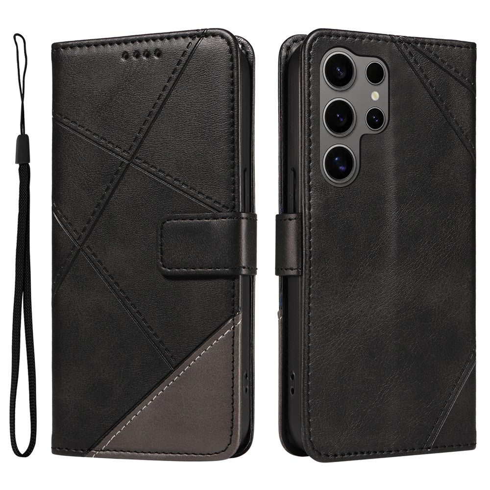 For Samsung Galaxy S25 Ultra Case Leather Geometric Line Wallet Phone Cover with Wrist Strap