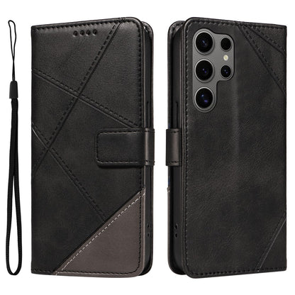 For Samsung Galaxy S25 Ultra Case Leather Geometric Line Wallet Phone Cover with Wrist Strap