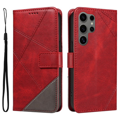 For Samsung Galaxy S25 Ultra Case Leather Geometric Line Wallet Phone Cover with Wrist Strap