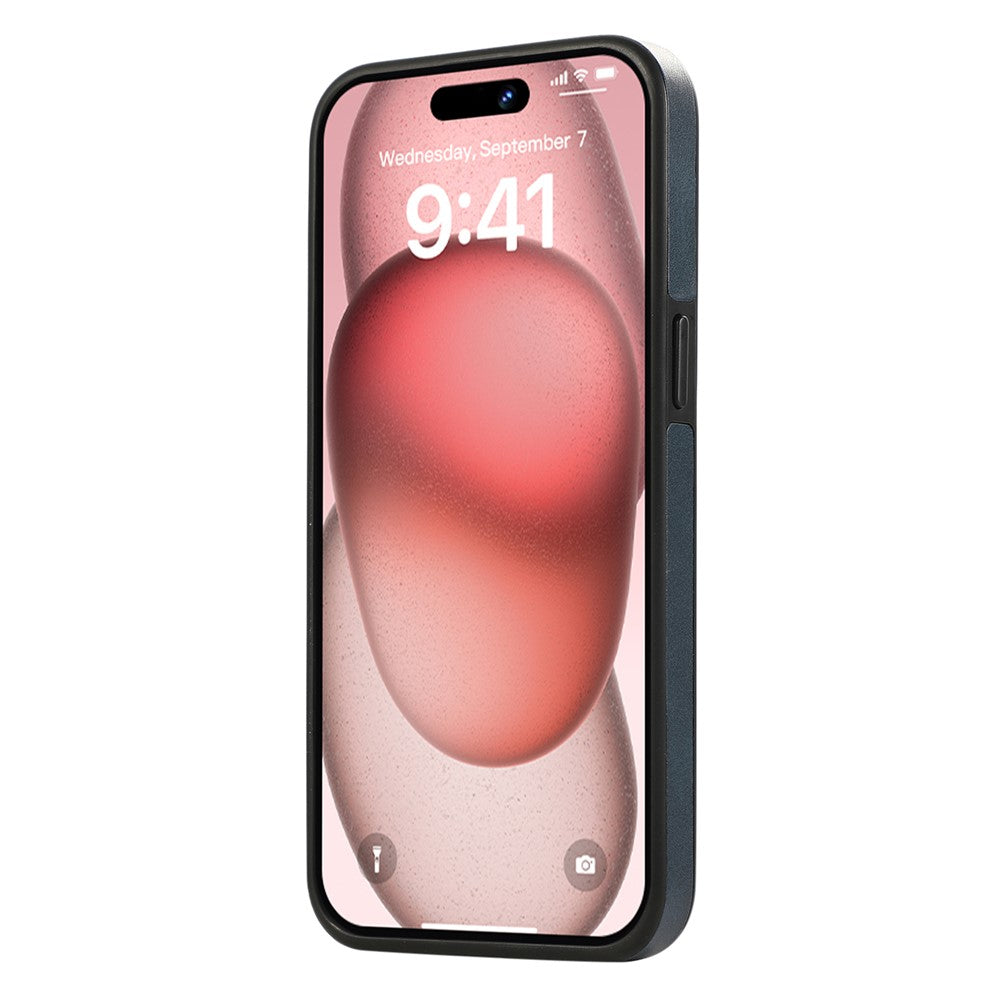 For iPhone 14 Pro PU Leather Back Case Card Holder Kickstand Phone Cover with Wrist Strap
