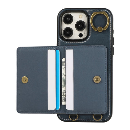 For iPhone 14 Pro PU Leather Back Case Card Holder Kickstand Phone Cover with Wrist Strap