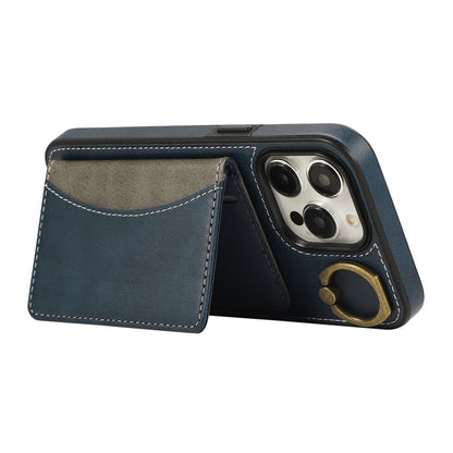For iPhone 14 Pro PU Leather Back Case Card Holder Kickstand Phone Cover with Wrist Strap