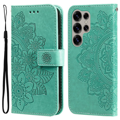 For Samsung Galaxy S25 Ultra Case Floral Pattern PU Leather Wallet Stand Phone Cover