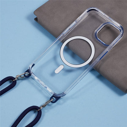 For iPhone 14 Clear Case Compatible with MagSafe Shockproof PC+TPU Phone Cover with 150cm Long Lanyard