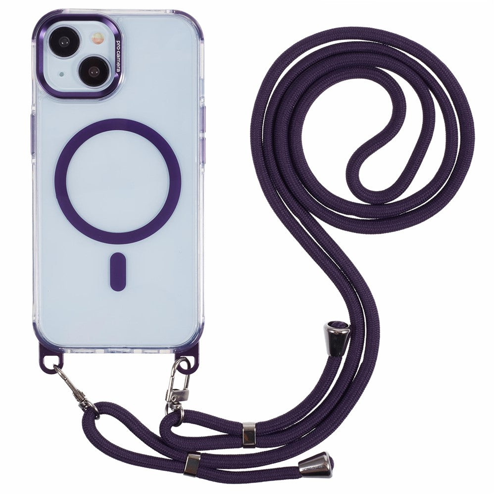 For iPhone 14 Clear Case Compatible with MagSafe Shockproof PC+TPU Phone Cover with 150cm Long Lanyard
