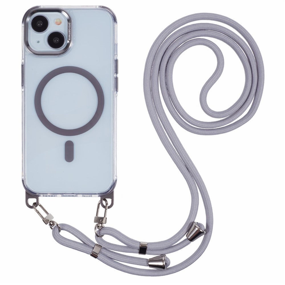 For iPhone 14 Clear Case Compatible with MagSafe Shockproof PC+TPU Phone Cover with 150cm Long Lanyard
