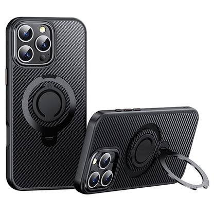 For iPhone 16 Pro Max Case Compatible with MagSafe Kickstand Carbon Fiber Texture PC+TPU Phone Cover with Silicone Ring