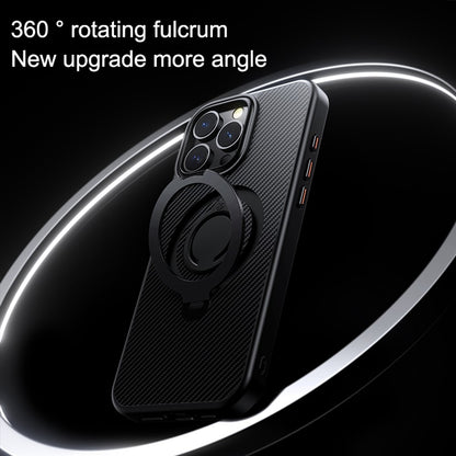 For iPhone 16 Pro Max Case Compatible with MagSafe Kickstand Carbon Fiber Texture PC+TPU Phone Cover with Silicone Ring