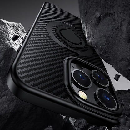 For iPhone 16 Pro Max Case Compatible with MagSafe Kickstand Carbon Fiber Texture PC+TPU Phone Cover with Silicone Ring