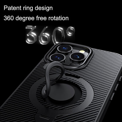 For iPhone 16 Pro Max Case Compatible with MagSafe Kickstand Carbon Fiber Texture PC+TPU Phone Cover with Silicone Ring