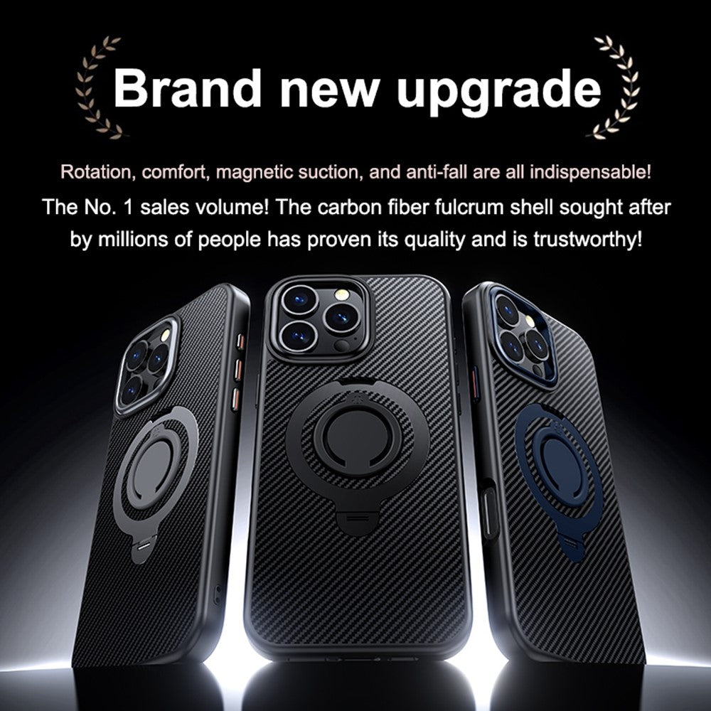 For iPhone 16 Pro Max Case Compatible with MagSafe Kickstand Carbon Fiber Texture PC+TPU Phone Cover with Silicone Ring