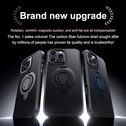 For iPhone 16 Pro Max Case Compatible with MagSafe Kickstand Carbon Fiber Texture PC+TPU Phone Cover with Silicone Ring