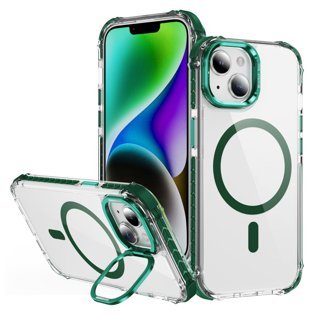 For iPhone 14 / 13 Clear Phone Case with Lens Kickstand Cover Compatible with MagSafe