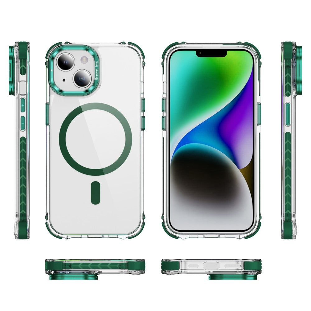 For iPhone 14 / 13 Clear Phone Case with Lens Kickstand Cover Compatible with MagSafe