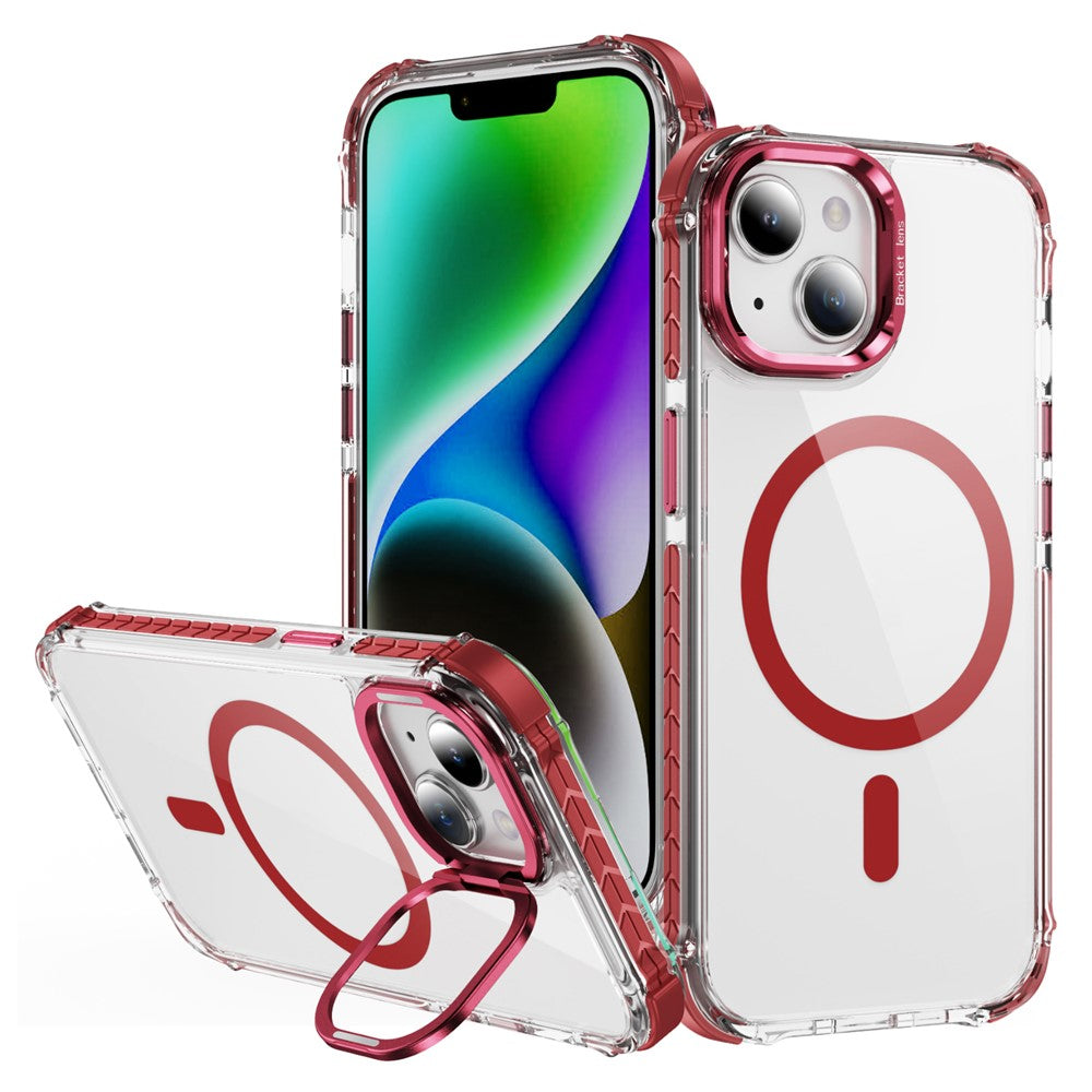 For iPhone 14 / 13 Clear Phone Case with Lens Kickstand Cover Compatible with MagSafe