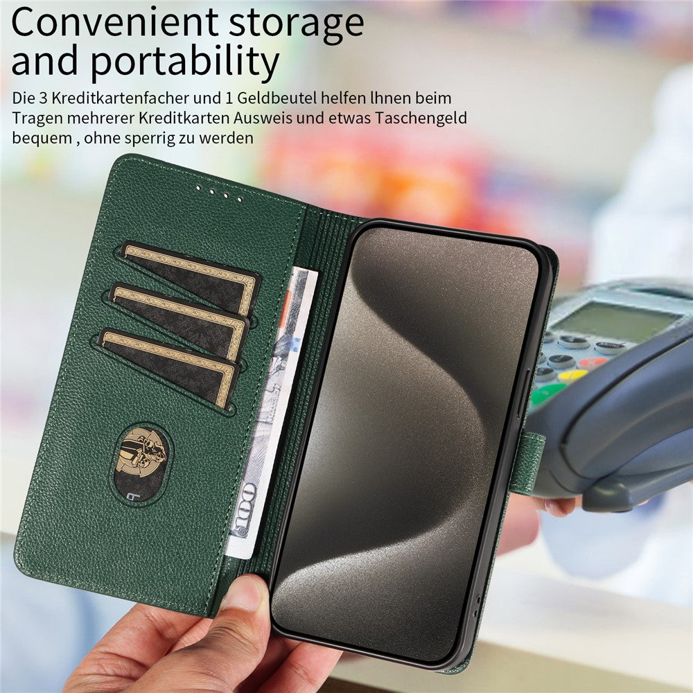 For iPhone 14 Pro Leather Case Litchi Texture RFID Blocking Wallet Stand Phone Cover