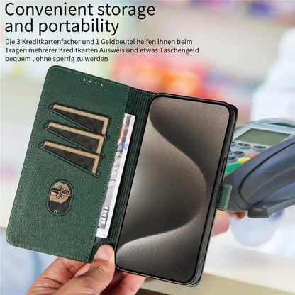 For iPhone 14 Pro Leather Case Litchi Texture RFID Blocking Wallet Stand Phone Cover