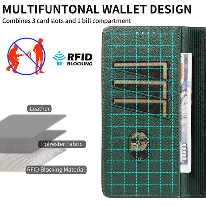 For iPhone 14 Pro Leather Case Litchi Texture RFID Blocking Wallet Stand Phone Cover