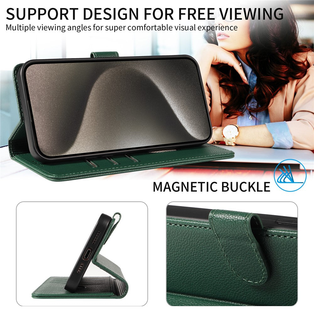 For iPhone 14 Pro Leather Case Litchi Texture RFID Blocking Wallet Stand Phone Cover