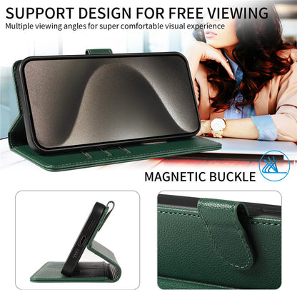 For iPhone 14 Pro Leather Case Litchi Texture RFID Blocking Wallet Stand Phone Cover