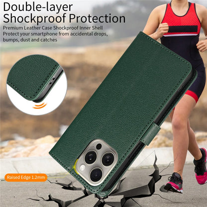For iPhone 14 Pro Leather Case Litchi Texture RFID Blocking Wallet Stand Phone Cover