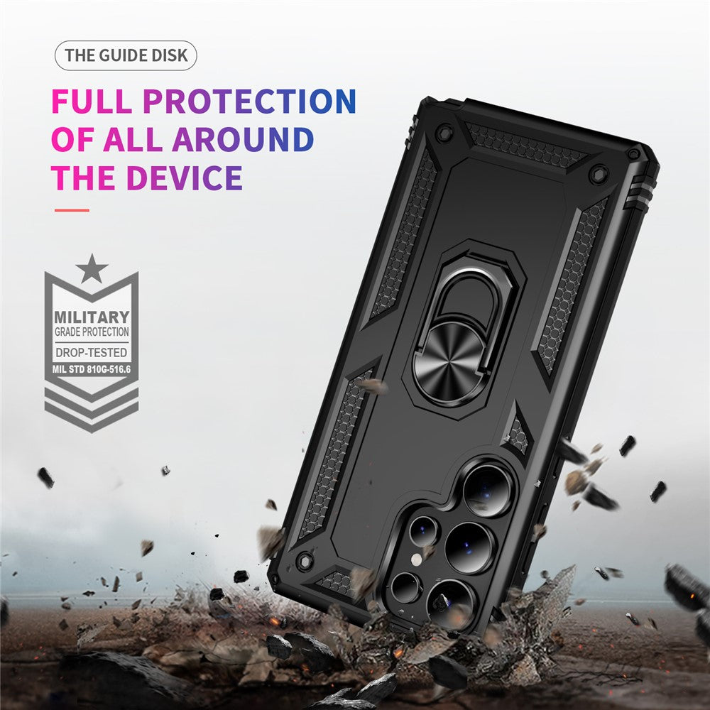 For Samsung Galaxy S25 Ultra Case PC+TPU Phone Cover with Rotary Ring Kickstand