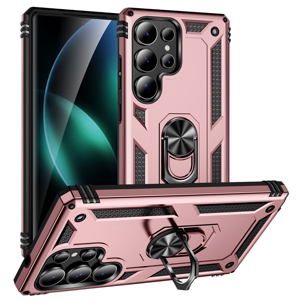 For Samsung Galaxy S25 Ultra Case PC+TPU Phone Cover with Rotary Ring Kickstand