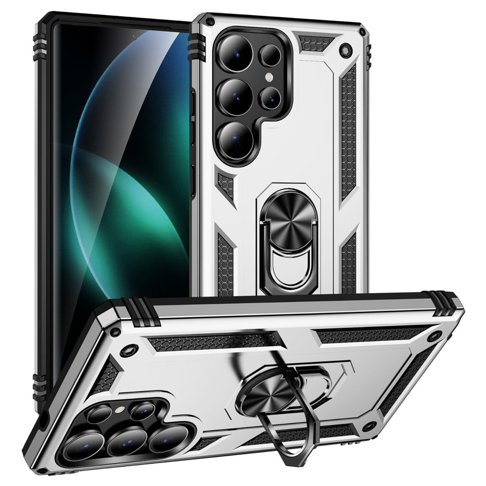 For Samsung Galaxy S25 Ultra Case PC+TPU Phone Cover with Rotary Ring Kickstand