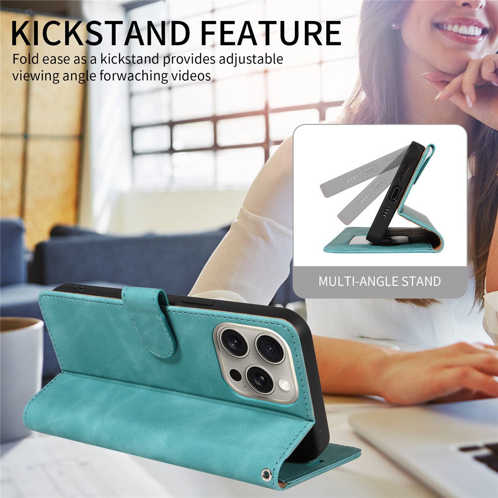 For iPhone 14 Pro Case RFID Blocking Wallet Stand Leather Flip Phone Cover with Slim Strap
