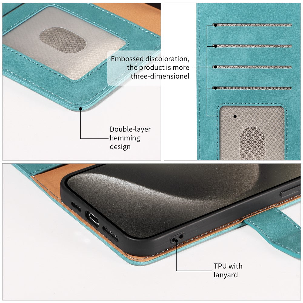 For iPhone 14 Pro Case RFID Blocking Wallet Stand Leather Flip Phone Cover with Slim Strap