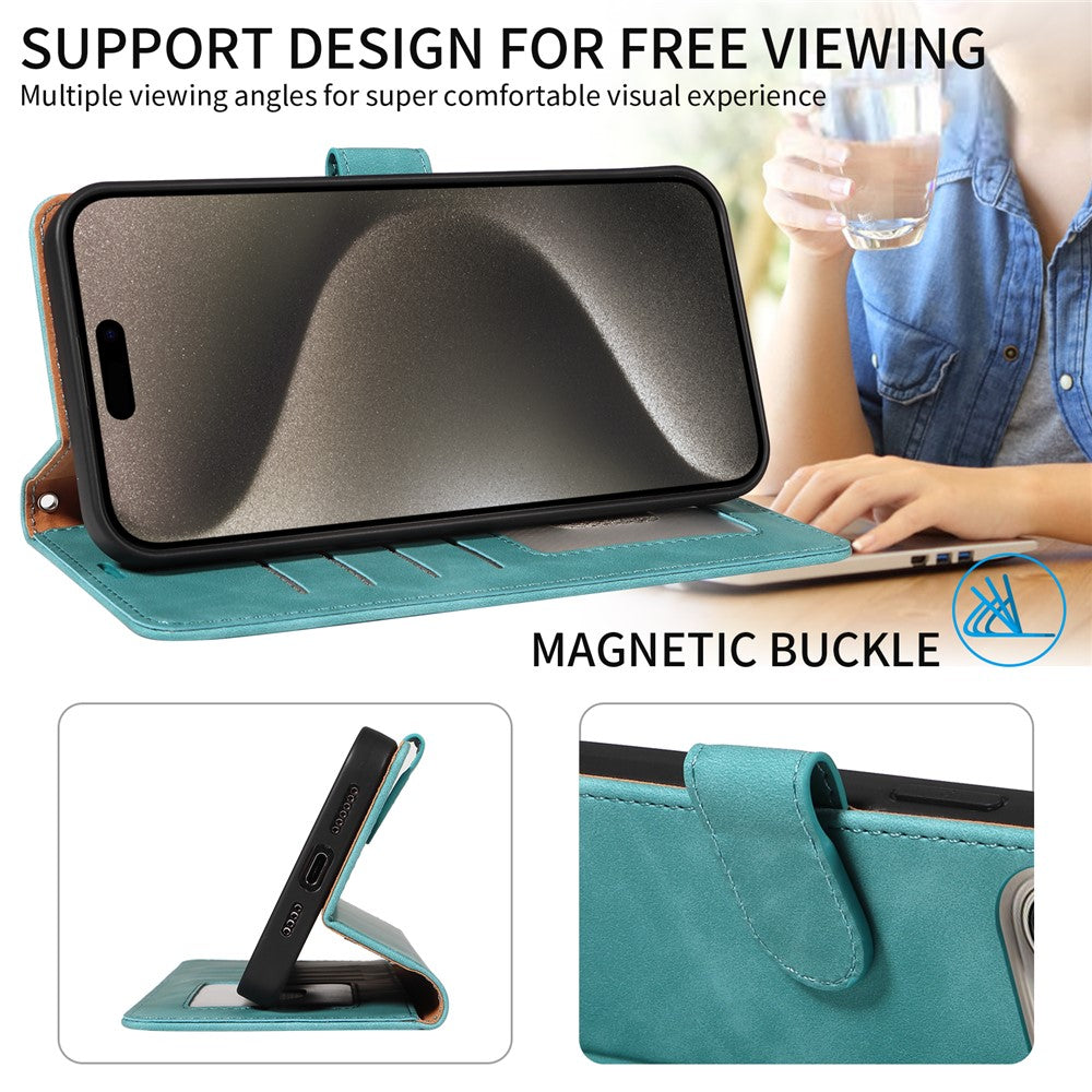 For iPhone 14 Pro Case RFID Blocking Wallet Stand Leather Flip Phone Cover with Slim Strap