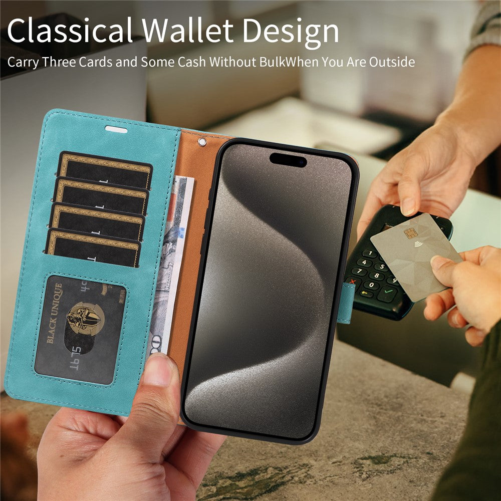 For iPhone 14 Pro Case RFID Blocking Wallet Stand Leather Flip Phone Cover with Slim Strap