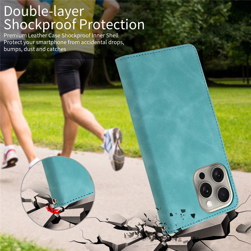 For iPhone 14 Pro Case RFID Blocking Wallet Stand Leather Flip Phone Cover with Slim Strap