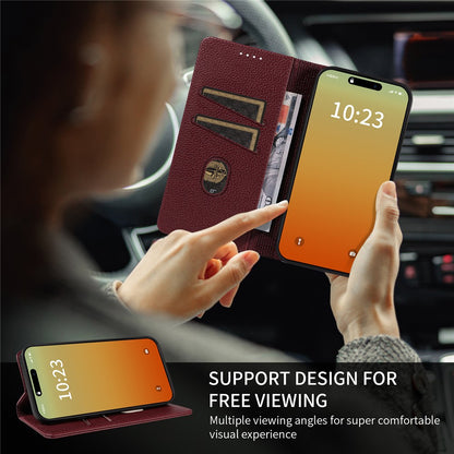 For iPhone 14 Pro Case RFID Blocking Strong Magnetic Leather Wallet Phone Cover