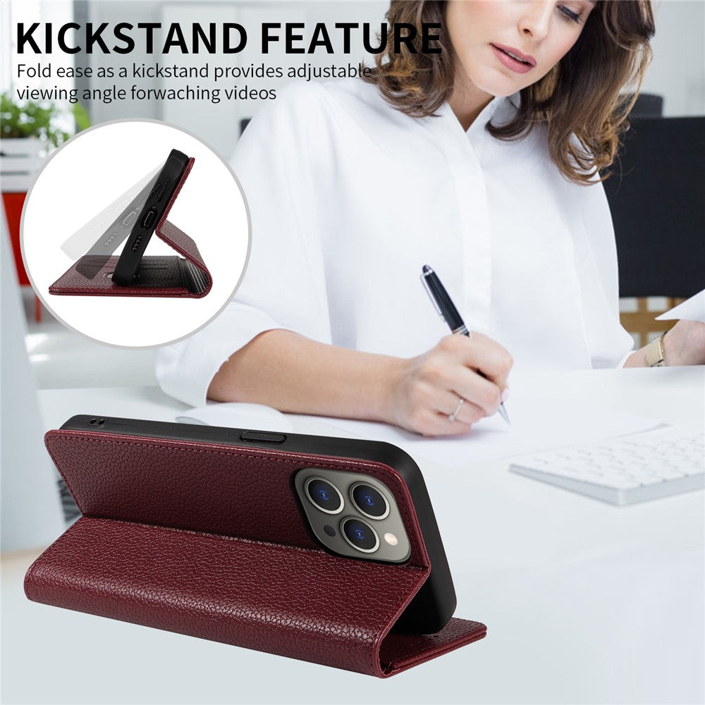 For iPhone 14 Pro Case RFID Blocking Strong Magnetic Leather Wallet Phone Cover