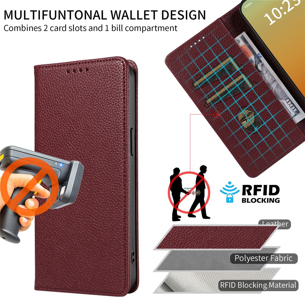 For iPhone 14 Pro Case RFID Blocking Strong Magnetic Leather Wallet Phone Cover