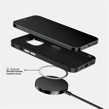 ABEEL For iPhone 15 Case PC + TPU + Aluminum Alloy + PU Leather Slim Phone Back Cover Compatible with MagSafe