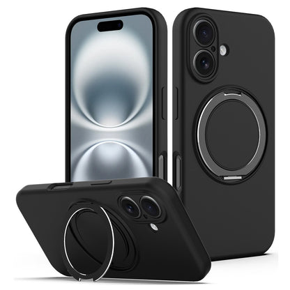For iPhone 16 Case Compatible with MagSafe Rotating Metal Kickstand PC + Silicone Phone Cover