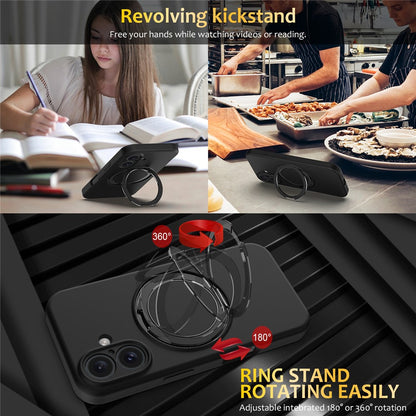 For iPhone 16 Case Compatible with MagSafe Rotating Metal Kickstand PC + Silicone Phone Cover