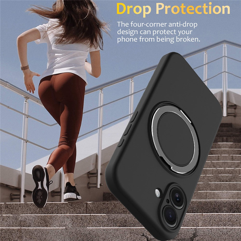 For iPhone 16 Case Compatible with MagSafe Rotating Metal Kickstand PC + Silicone Phone Cover