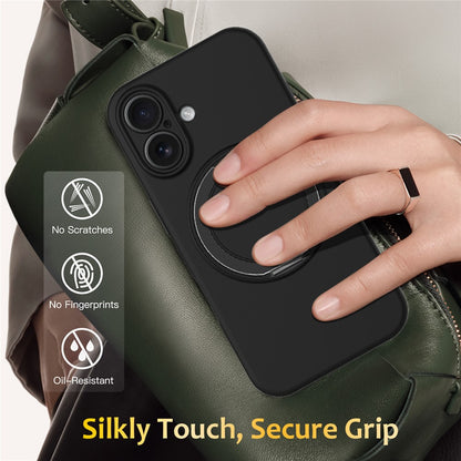 For iPhone 16 Case Compatible with MagSafe Rotating Metal Kickstand PC + Silicone Phone Cover