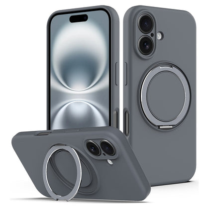 For iPhone 16 Case Compatible with MagSafe Rotating Metal Kickstand PC + Silicone Phone Cover