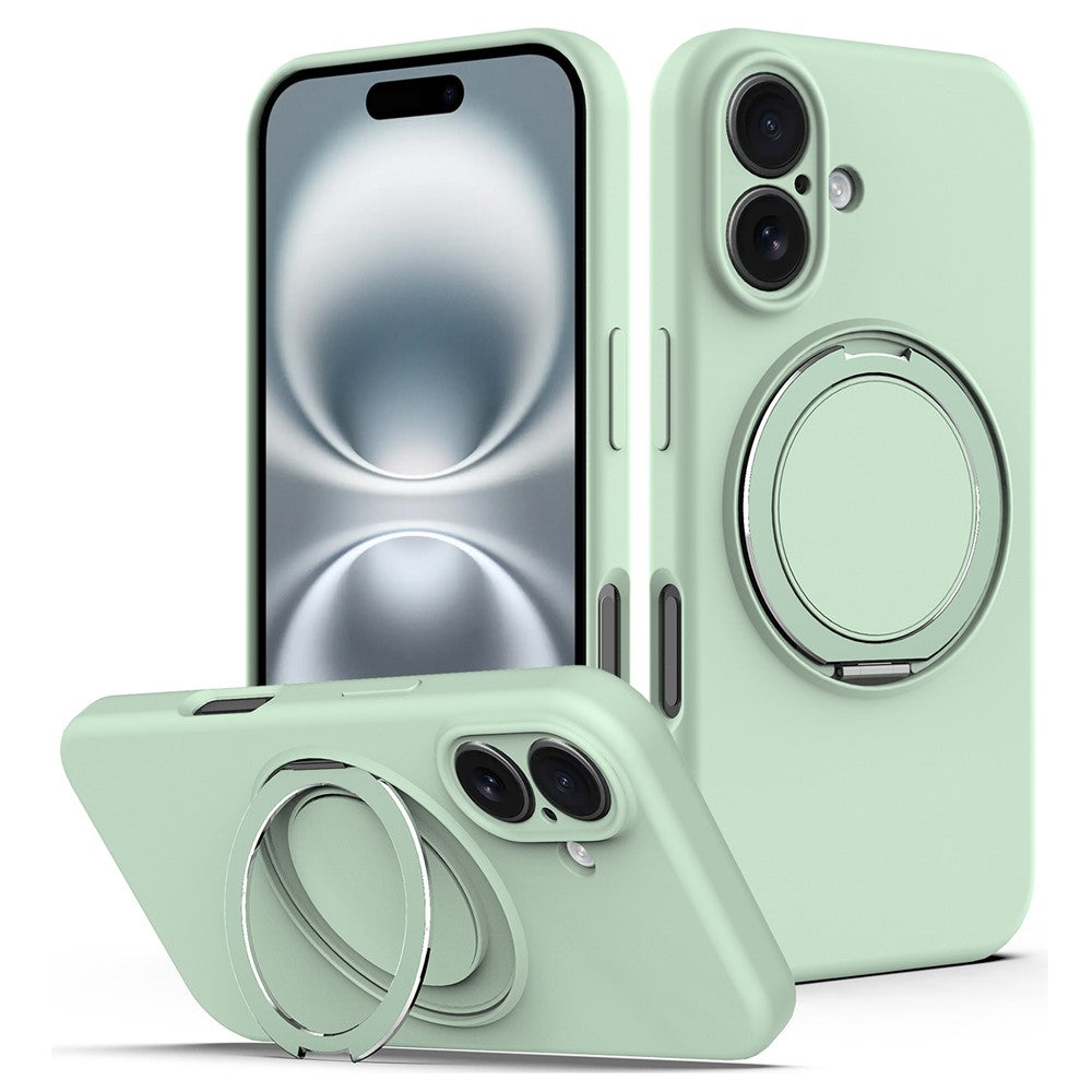 For iPhone 16 Case Compatible with MagSafe Rotating Metal Kickstand PC + Silicone Phone Cover